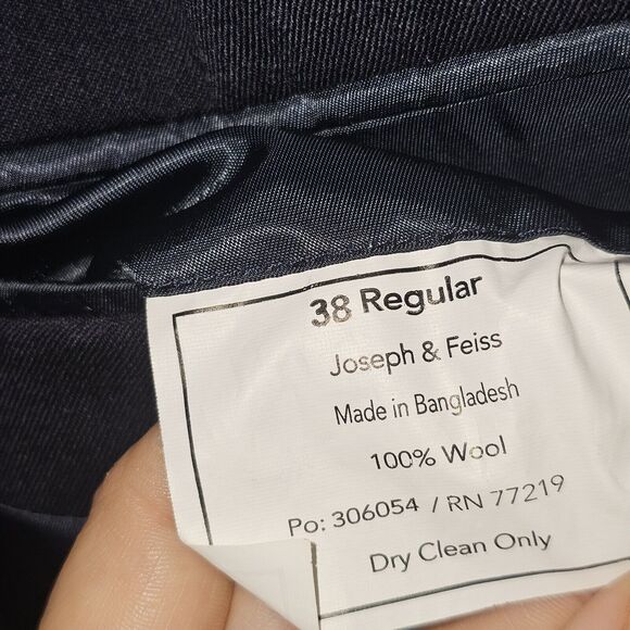 Joseph Feiss Gold Mens Blazer Jacket Size 38R Solid Blue Wool Classic Sport Coat - Picture 5 of 16